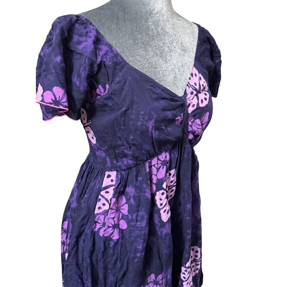 Young Fashion Purple Tropical Floral Butterfly Smocked Mini Dress OS